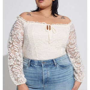 Torrid Cream Ivory Stretch Lace Off Shoulder Corset Seamed Top Womens Size 3X